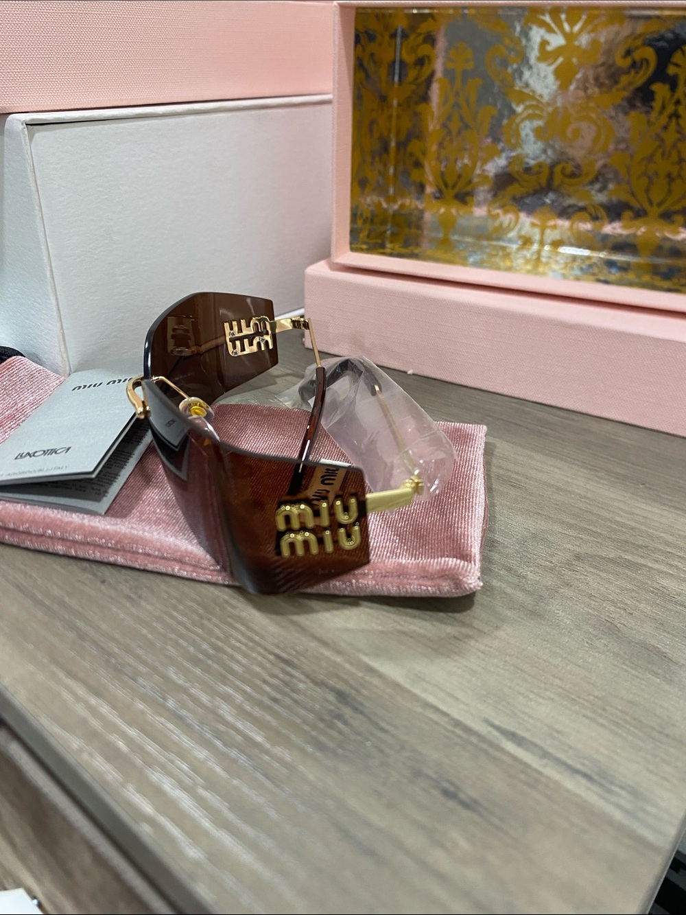 Miu Miu Brown Rimless Shield Sunglasses - Picture 3 of 6
